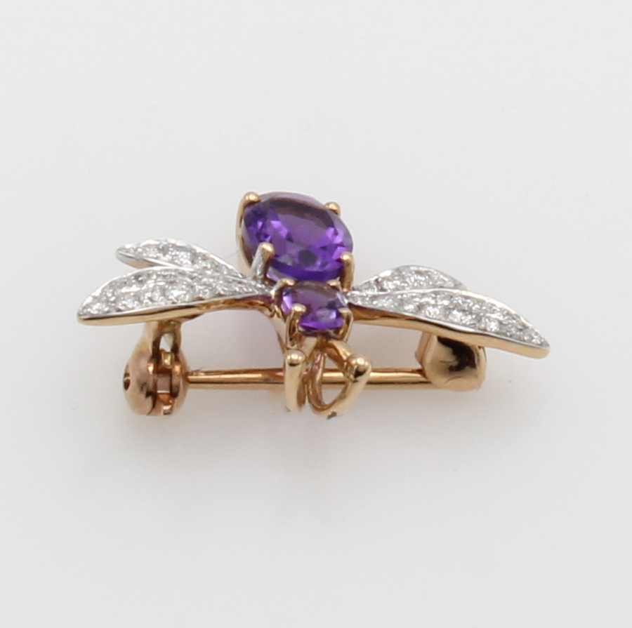 Image 27117083 - Anhänger/Brosche ´Schmetterling´ mit Ame- thysten und Brillanten, RoséG 750/000, 36 ...