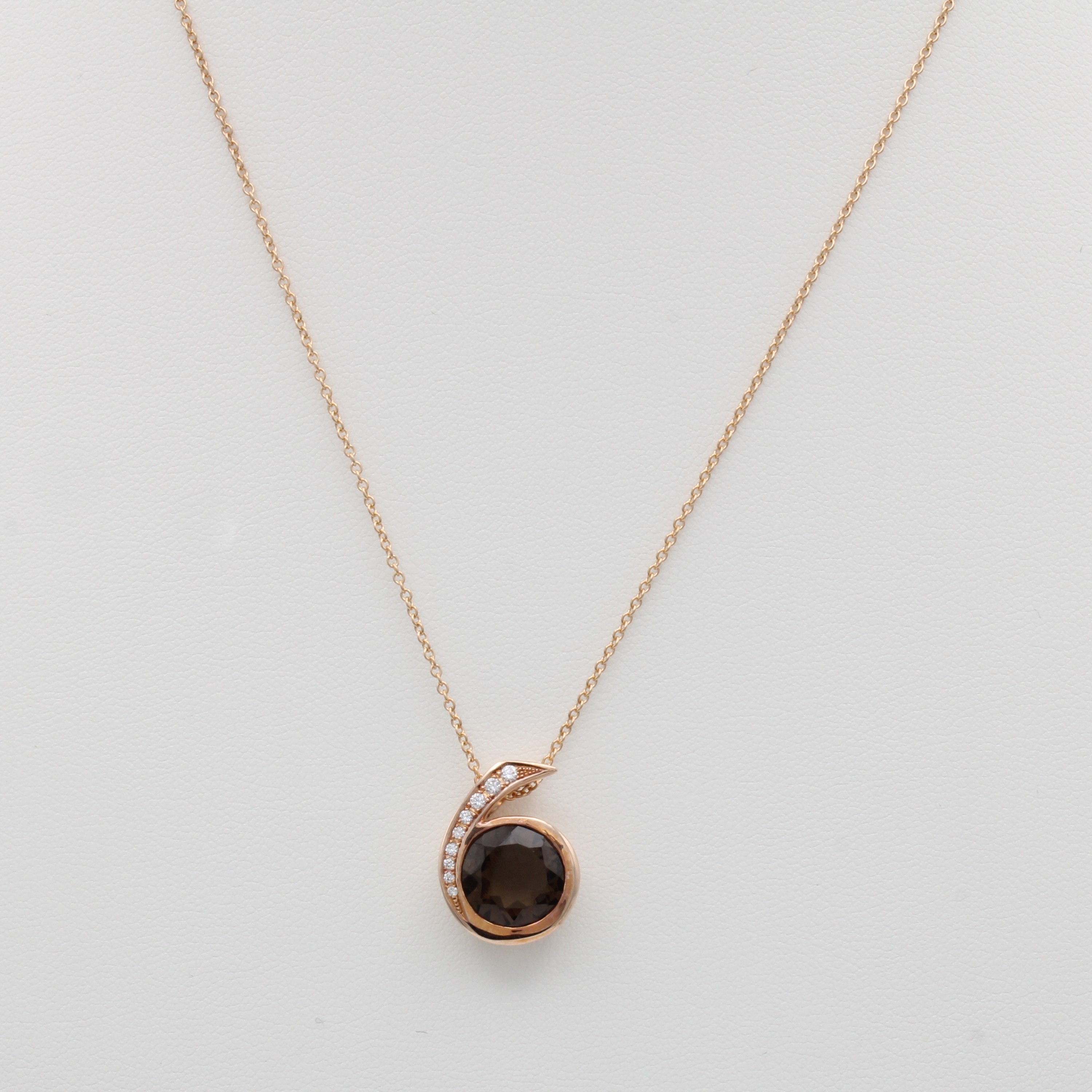 Image 27117152 - Collier mit Rauchquarz und Brillanten, RG 585/000, runder, fac. Rauchquarz ca. 5 ct, ...