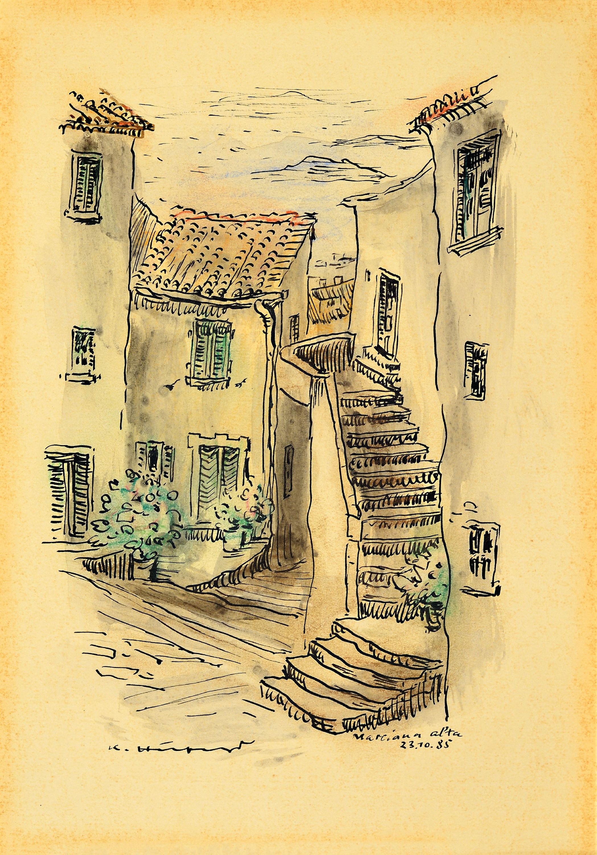 Image 27117162 - Karl Hufnagel, 1906 Harthausen-1995 Speyer, 3 Aquarelle auf Papier: 1) Ansicht aus ...