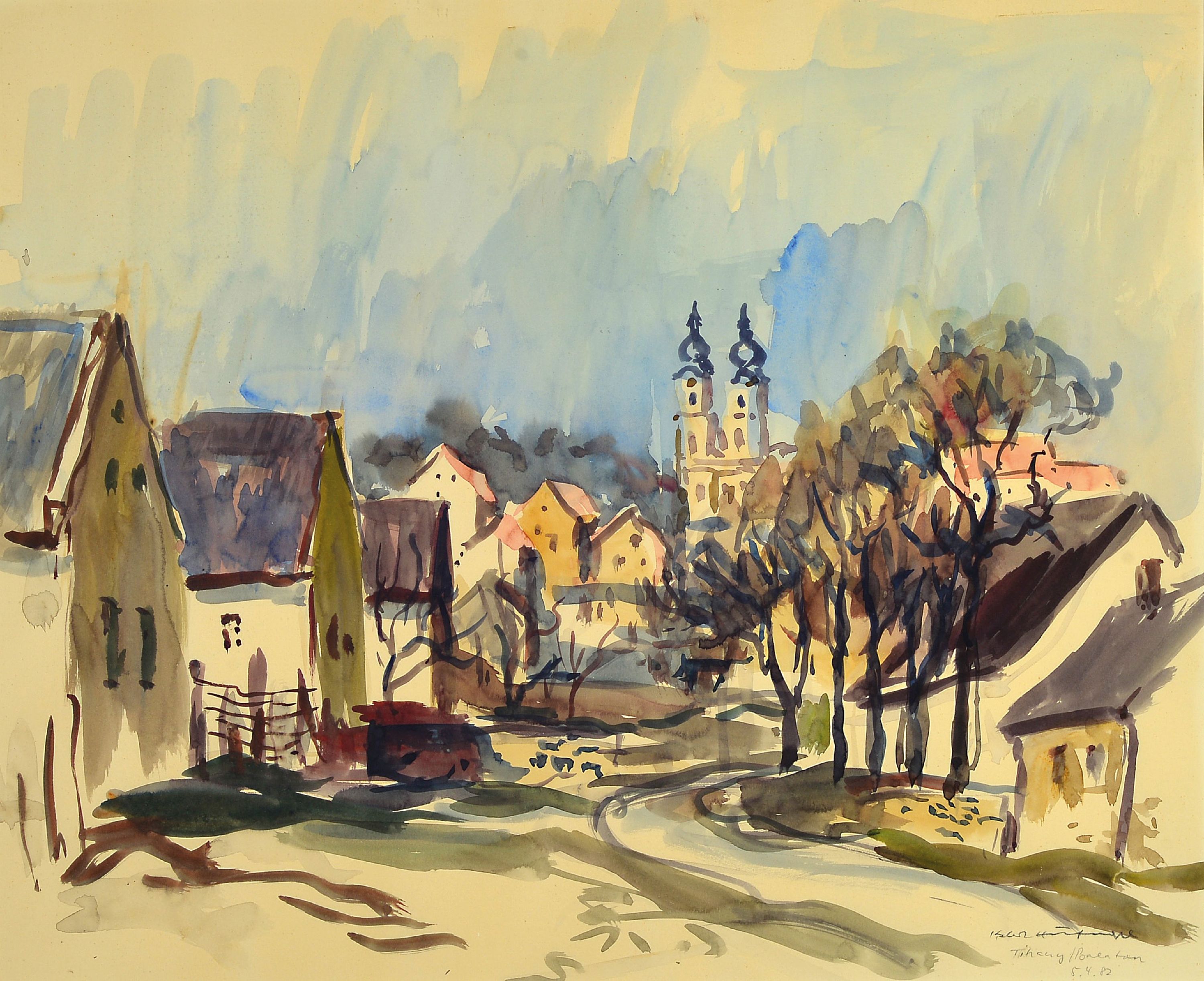 Detail b: Karl Hufnagel, 1906 Harthausen-1995 Speyer, 3 Aquarelle auf Papier: 1) Ansicht aus Marciana alta, Tusche und Aquarell, sign., betitelt, ca. 22x15cm, ...