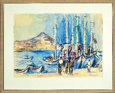27117161l - Karl Hufnagel, 1906 Harthausen-1995 Speyer, 2 watercolors on paper: 1) Greek fishing ...