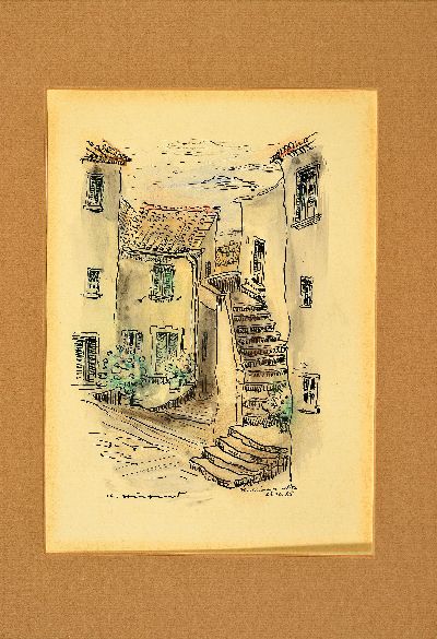 27117162k - Karl Hufnagel, 1906 Harthausen-1995 Speyer, 3 Aquarelle auf Papier: 1) Ansicht aus ...