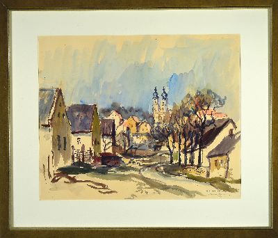 27117162m - Karl Hufnagel, 1906 Harthausen-1995 Speyer, 3 Aquarelle auf Papier: 1) Ansicht aus ...