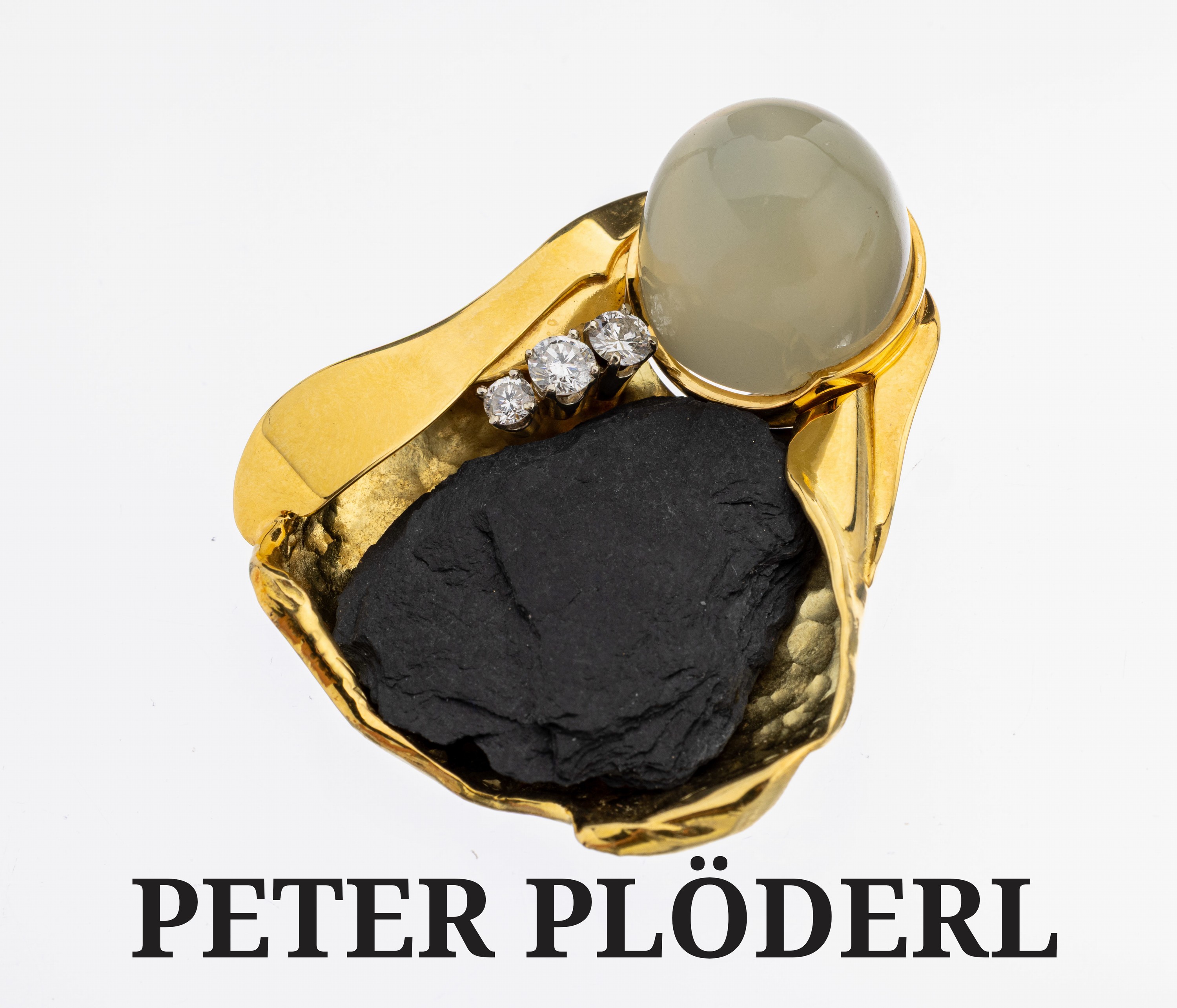 Image 27117215 - 18 kt Gold PETER PLÖDERL Mondstein-Brillant- Brosche, GG 750/000, abstraktes Design, ...