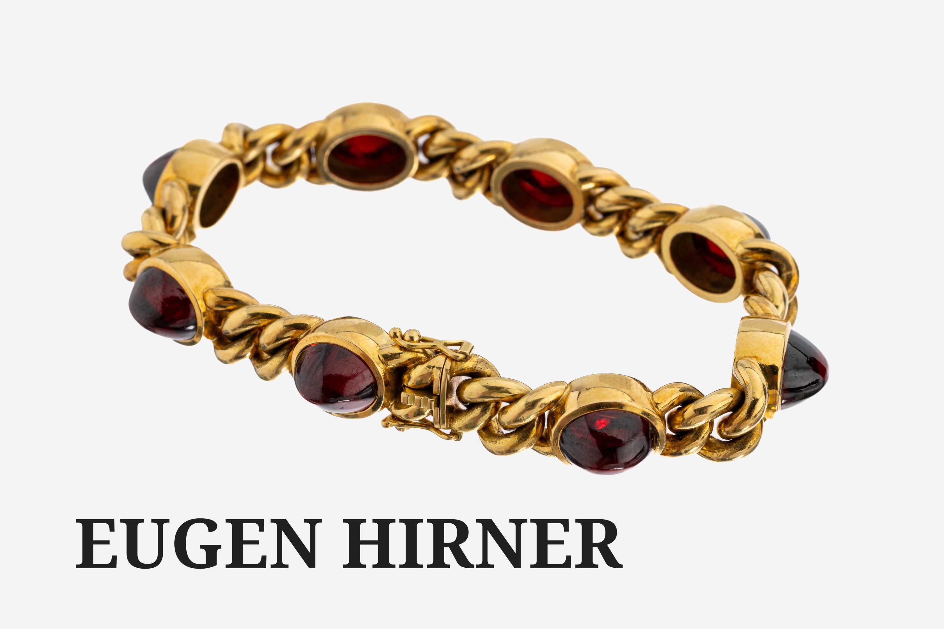 Image 27117219 - 18 kt Gold Granat-Armband, GG 750/000, schwere qualitätvolle Verarbeitung, 8 ovale ...