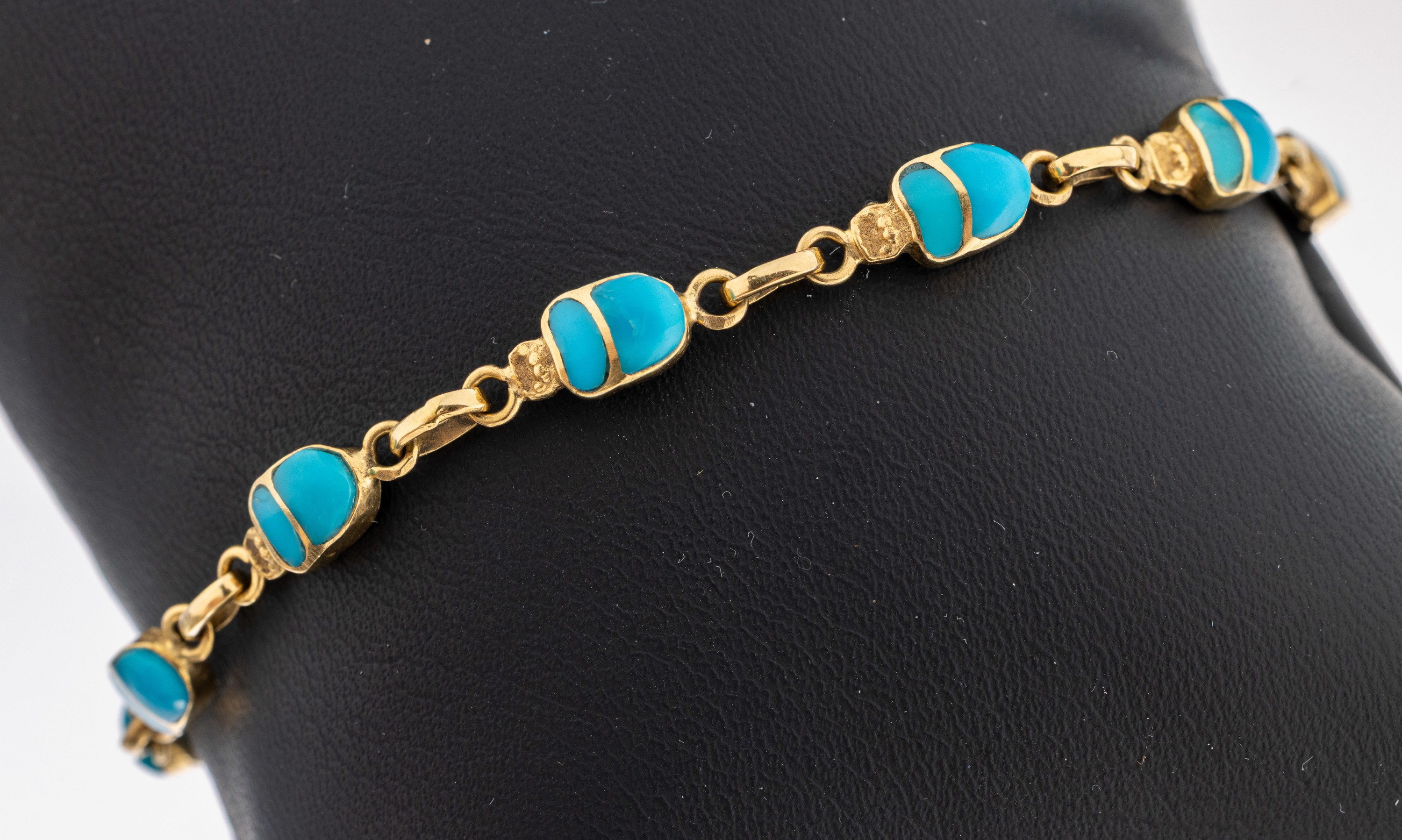 Image 27117227 - 18 kt Gold Türkis-Armband ´Skarabäus´, GG 750/000, Käfer bes. mit Türkisen, L. ca. ...