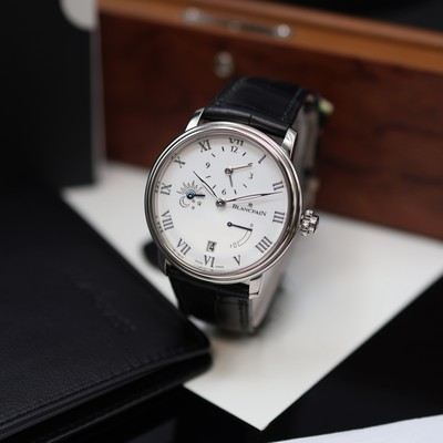 Image BLANCPAIN Villeret Demi-Fuseau Horaire unworn 18k white gold gents wristwatch with 8-days ...