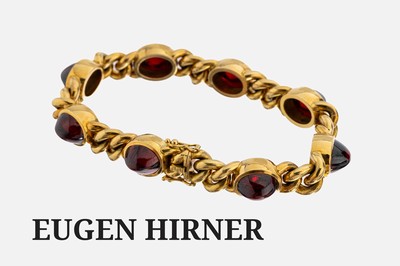 Image 18 kt Gold Granat-Armband, GG 750/000, schwere qualitätvolle Verarbeitung, 8 ovale ...