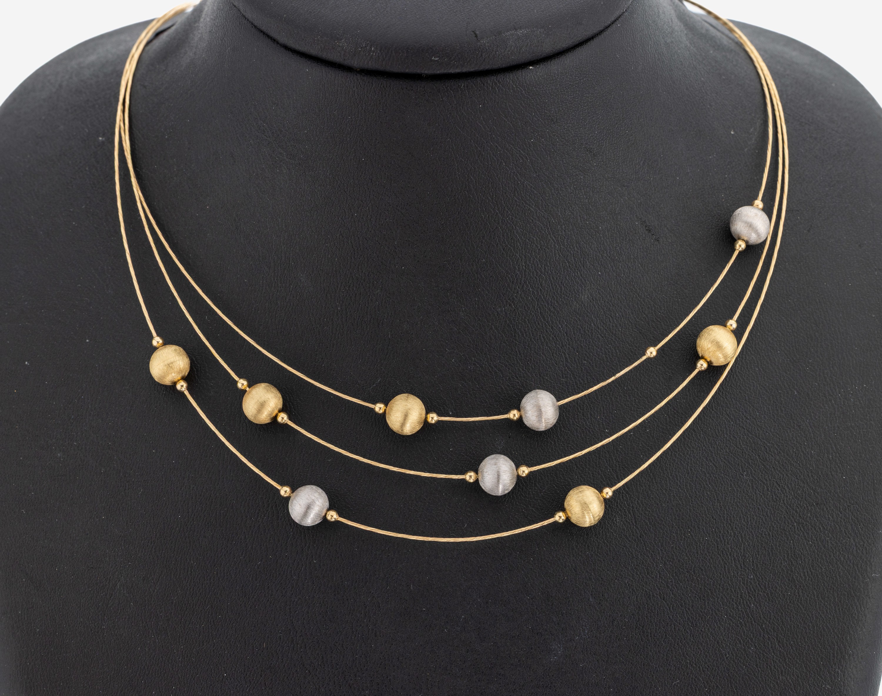 Image 27117331 - 14 kt Gold Collier, GG/WG 585/000, 3-rhg. sat. GG und WG Kugeln als Zwischenglieder, L. ...
