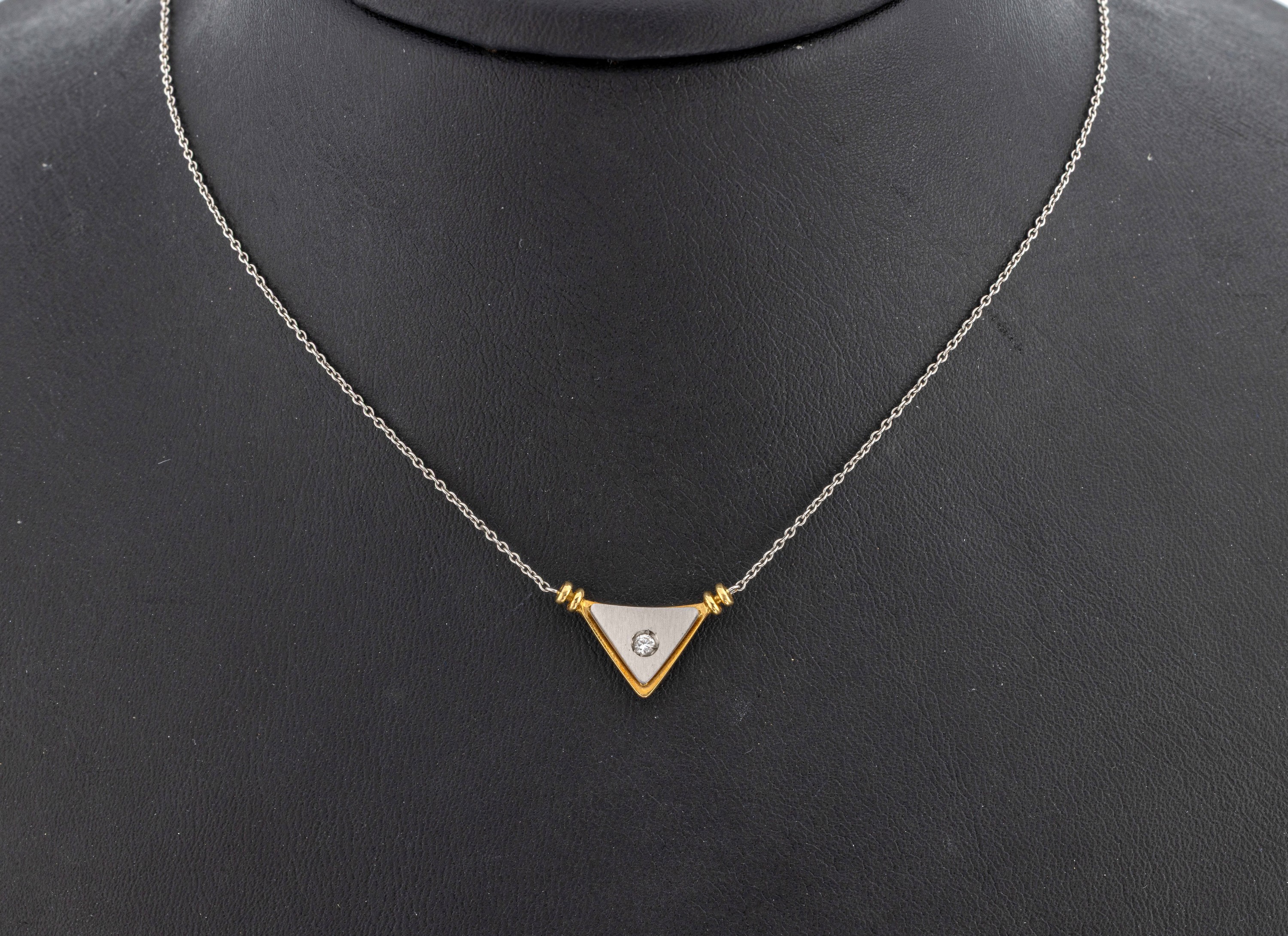 Image 27117332 - Platin und 18 kt Gold Brillant-Collier, Pt 950/000 und GG 750/000, dreieckiges ...