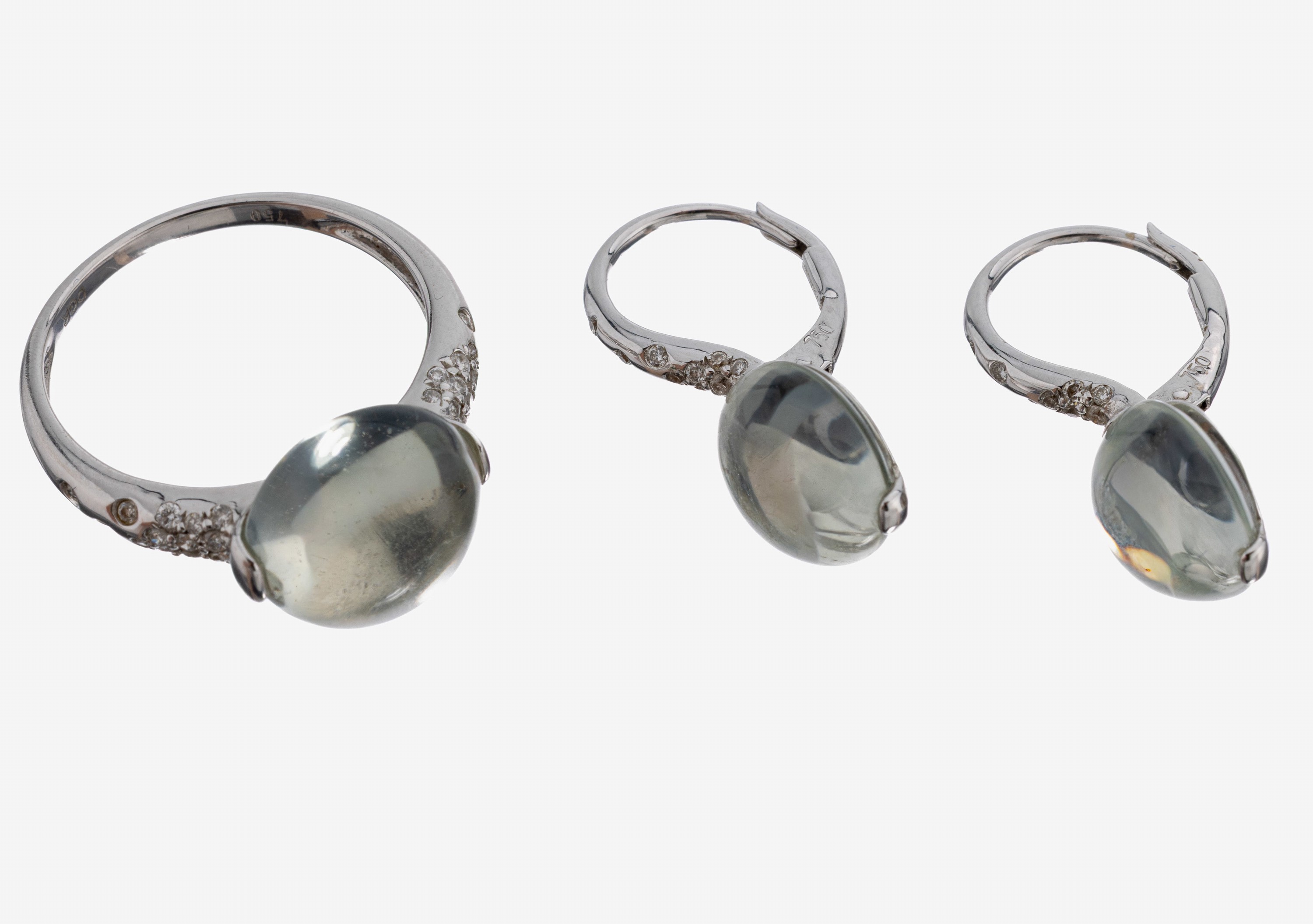 Image 27117335 - 18 kt Gold Brillant-Quarz-Schmuckset, WG 750/000, best. aus: 1 Ring, RW 56, und 1 Paar ...