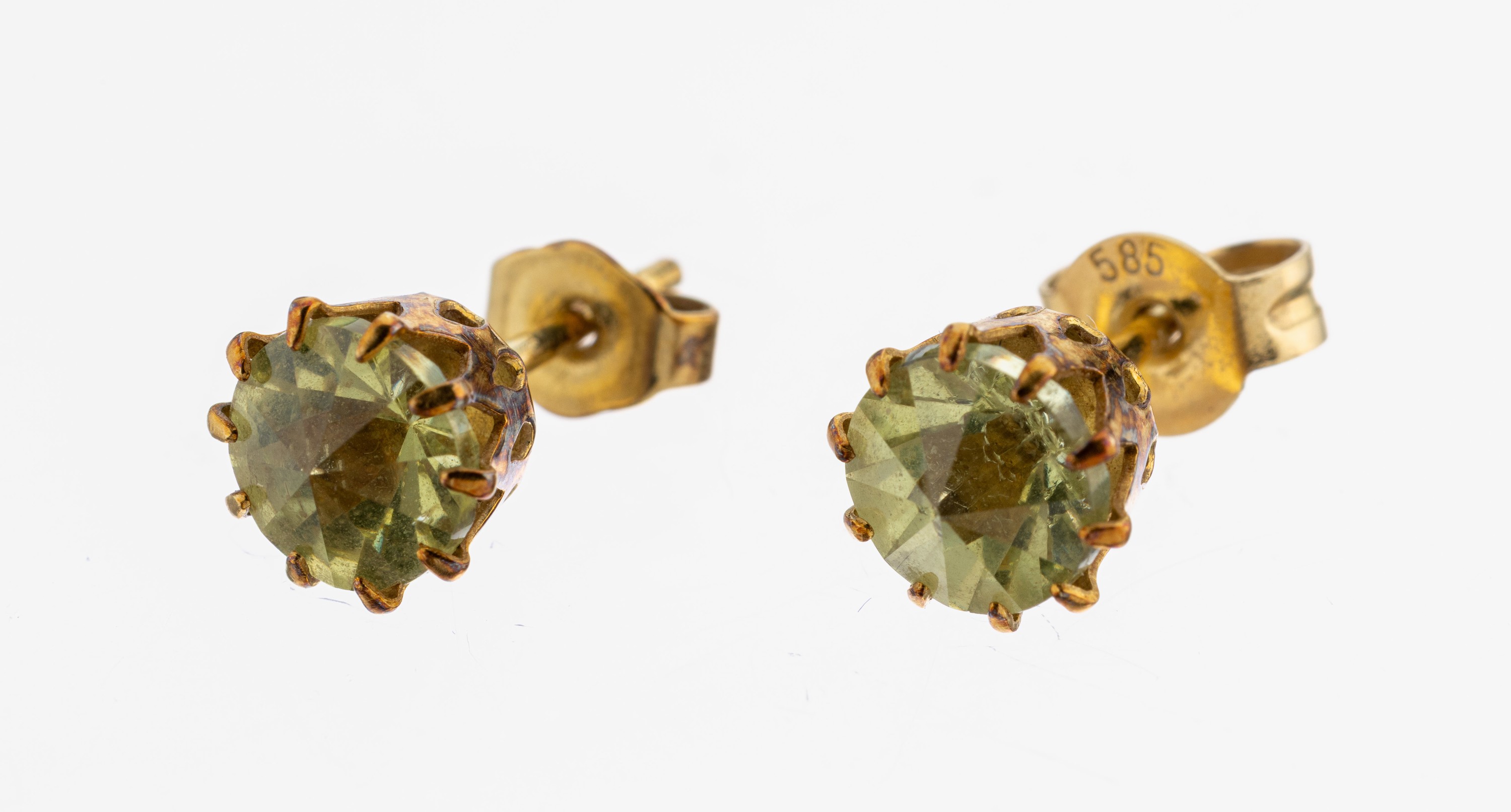 Image 27117337 - Paar 14 kt Gold Prasiolith-Ohrstecker, GG 585/000, 2 Prasiolithe im Sonnenschliff, ca. ...