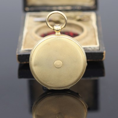 27117301a - Offene Taschenuhr in GG 750/000, Schweiz um 1880, Schlüsselaufzug, guill. Geh. dell., ...