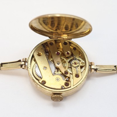 27117305e - PRIOSA frühe Armbanduhr in GG 585/000, Schweiz um 1920, Kronenaufzug/Handaufzug, ...