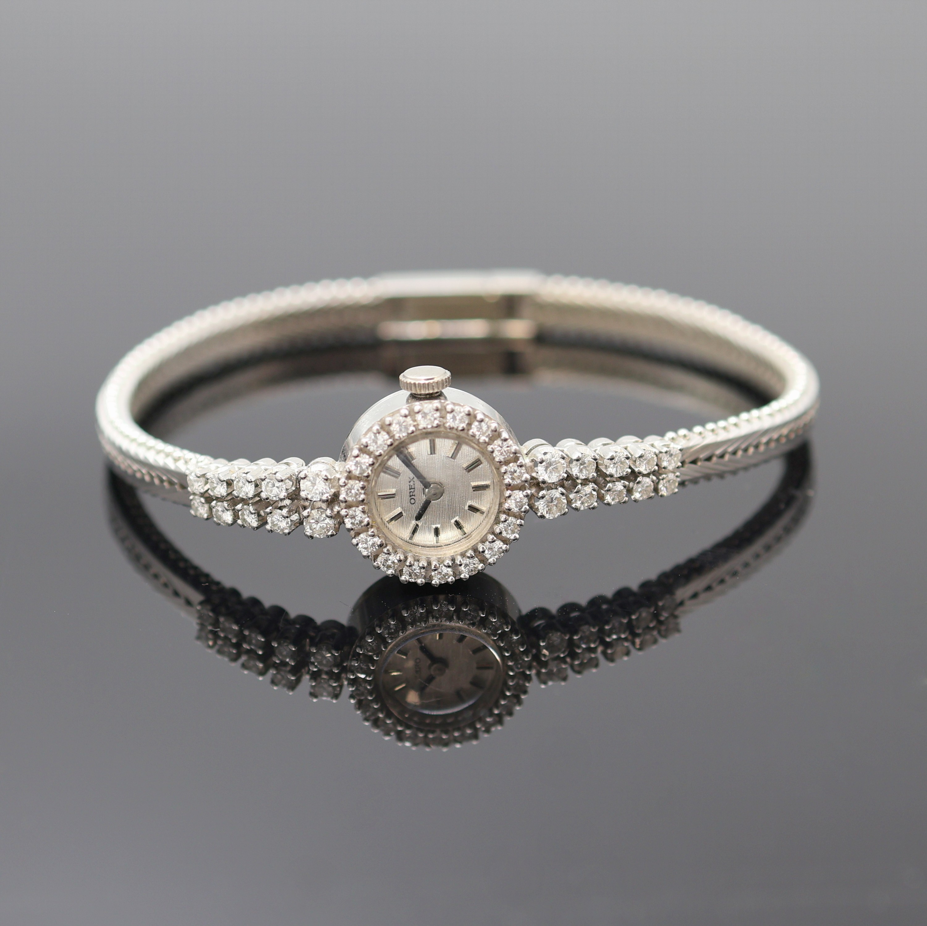 Image 27117437 - OREX Damenarmbanduhr in WG 750/000 mit Diamanten, Schweiz um 1965, Handaufzug, Boden ...