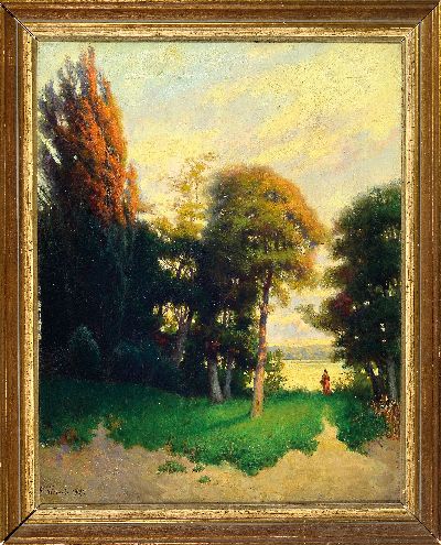 27117414k - Edmund Fürst, 1874 - 1955, , Sommerlandschaft mit Spaziergängerin, signiert und dat. ...