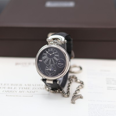 Image BOVET Fleurier Amadeo Oris Mundi unworn 18k white gold gents wristwatch / pocket watch ...