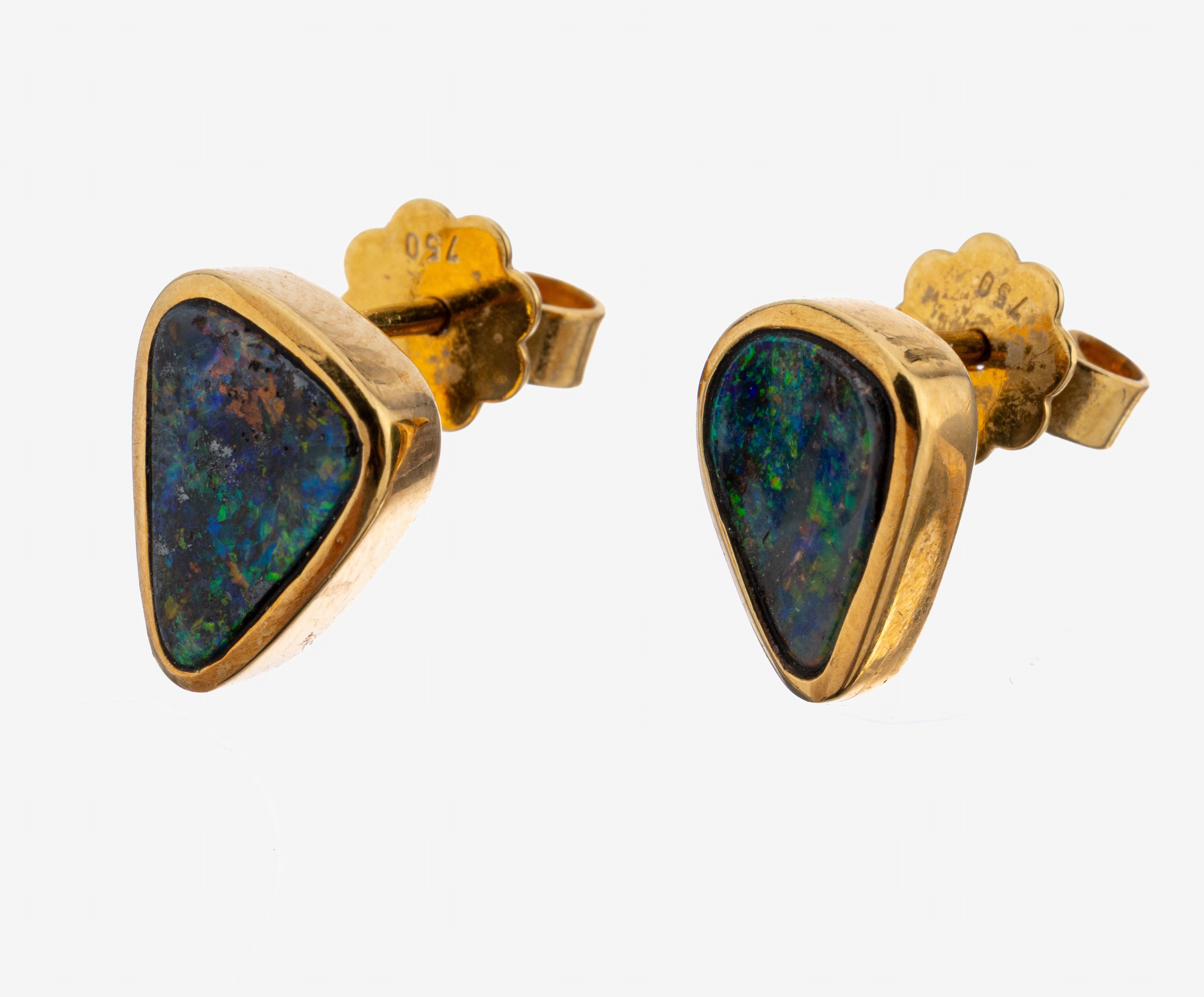 Image 27117617 - 18 kt Gold Opal-Ohrstecker, GG 750/000, schlichtes Design, 2 Boulderopale, feines ...
