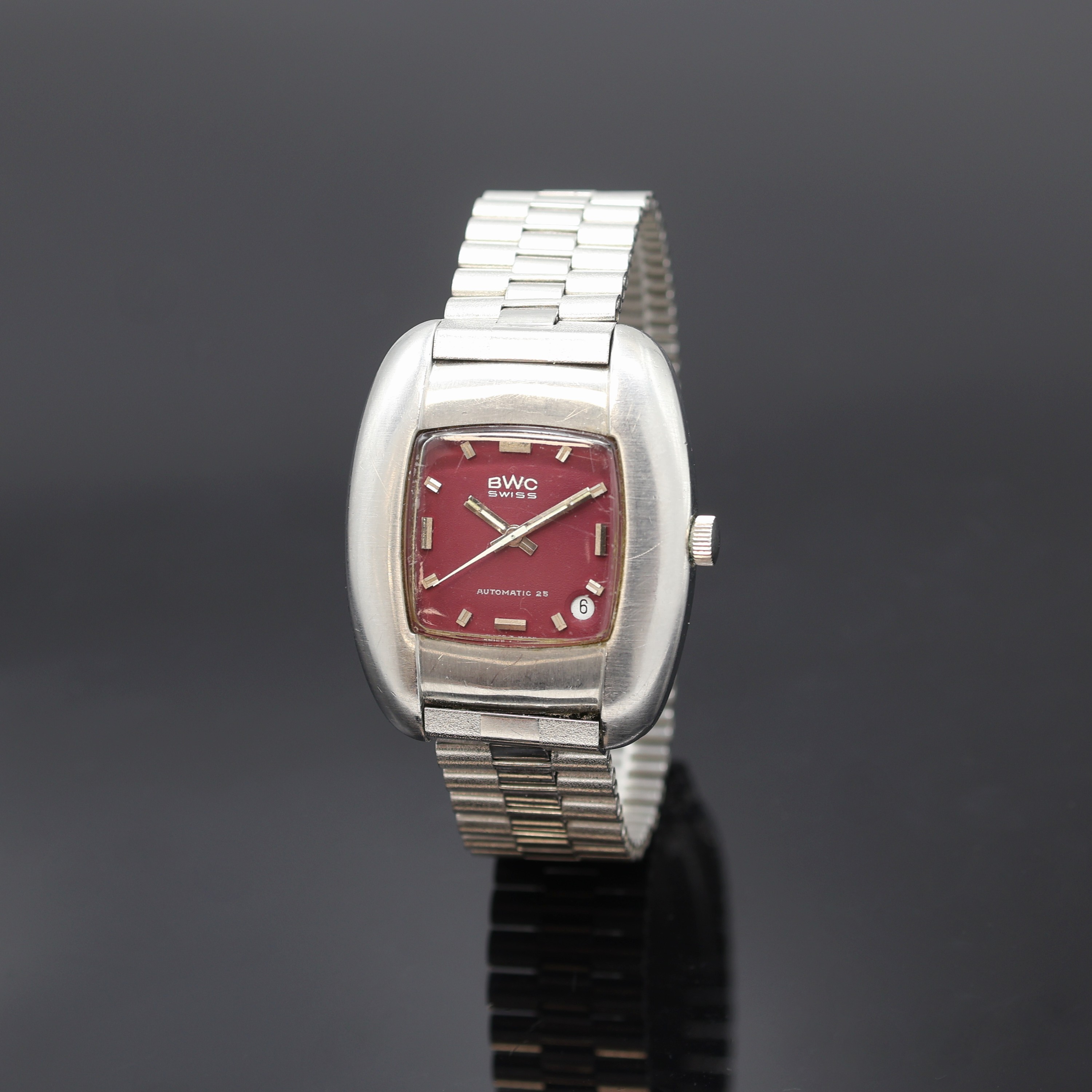 Image 27117642 - BWC Herrenarmbanduhr in Stahl an NSA Band, Schweiz um 1975, Automatik, Boden verschr., ...