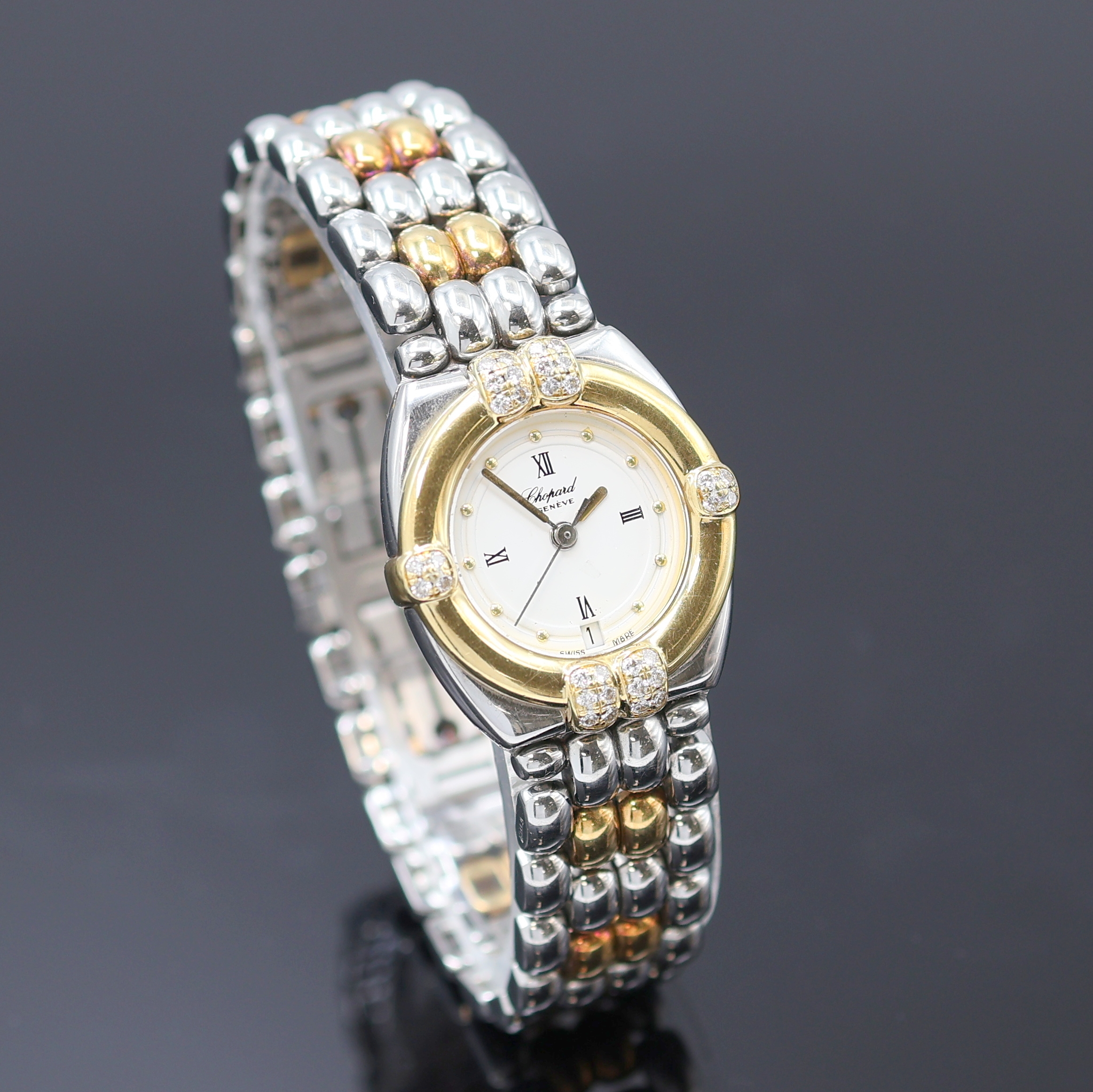 Detail b: CHOPARD Gstaad Damenarmbanduhr Referenz 32/8128, Schweiz um 2000, quarz, Edelstahl/Gold komb. inkl. orig. Gliederband m. dopp. Faltschl., ...