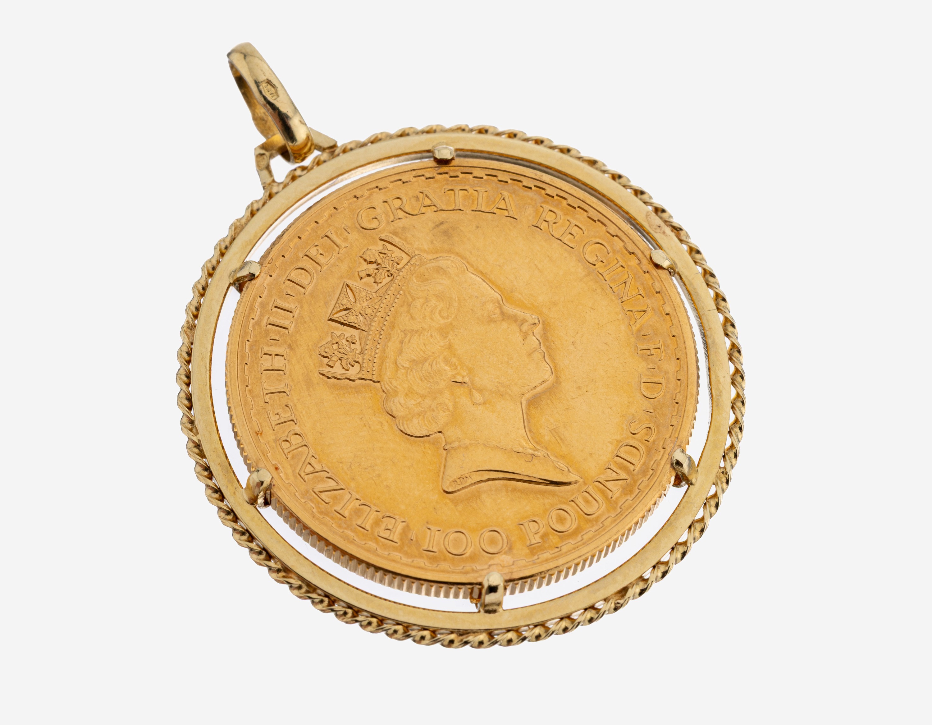 Image 27117671 - 14 kt Gold Münz-Anhänger, GG 585/000, gefasste Goldmünze, 100 Pounds, Elizabeth II, ...