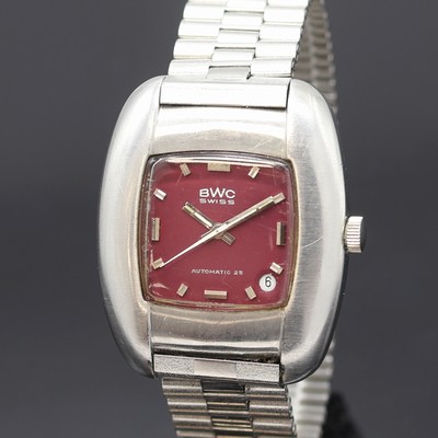 27117642a - BWC Herrenarmbanduhr in Stahl an NSA Band, Schweiz um 1975, Automatik, Boden verschr., ...
