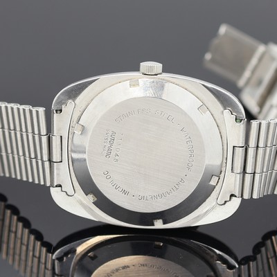 27117642d - BWC Herrenarmbanduhr in Stahl an NSA Band, Schweiz um 1975, Automatik, Boden verschr., ...