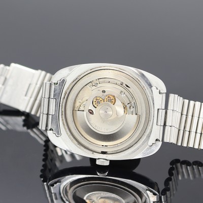 27117642f - BWC Herrenarmbanduhr in Stahl an NSA Band, Schweiz um 1975, Automatik, Boden verschr., ...