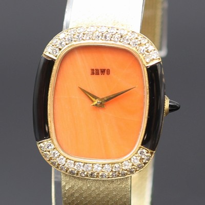 27117644a - Armbanduhr bezeichnet ERWO in GG 585/000 mit Diamanten, Schweiz um 1975, Handaufzug, ...
