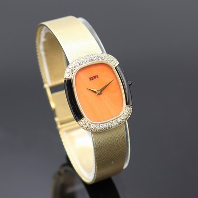 27117644b - Armbanduhr bezeichnet ERWO in GG 585/000 mit Diamanten, Schweiz um 1975, Handaufzug, ...