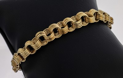 Image 14 kt gold bracelet , YG 585/000, round links, 5 rowed, l. approx. 20 cm, bolt ring ...
