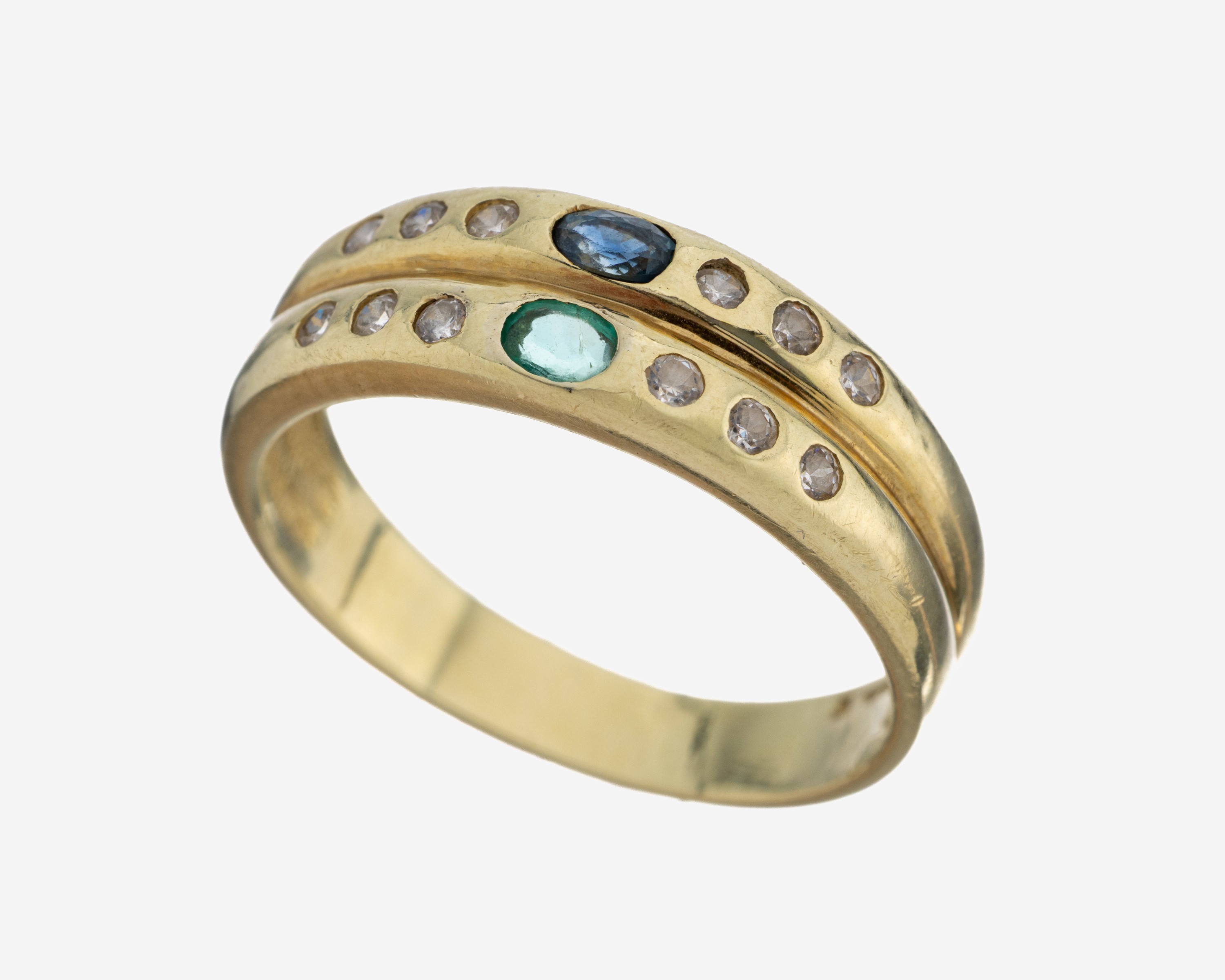 Image 27117724 - 14 kt Gold Saphir-Smaragd-Ring, GG 585/000,ovalfacett. Saphir und Smaragd zus. 0.06 ct, ...