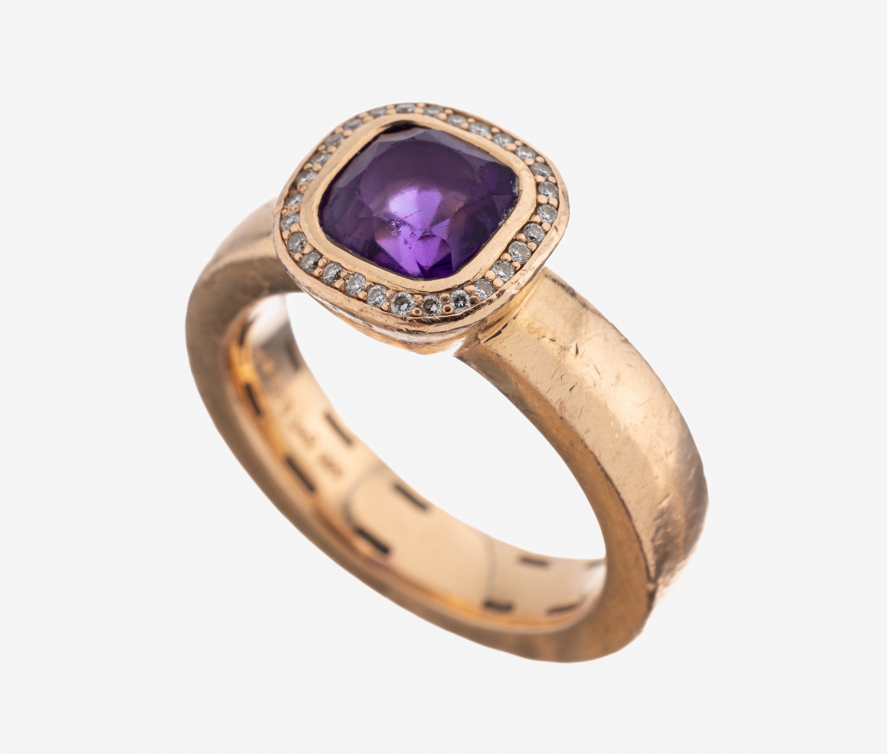 Image 27117732 - 14 kt Gold Amethyst-Brillant-Ring, RoseG 585/000, mittig Amethyst im Kissenschliff ca. ...