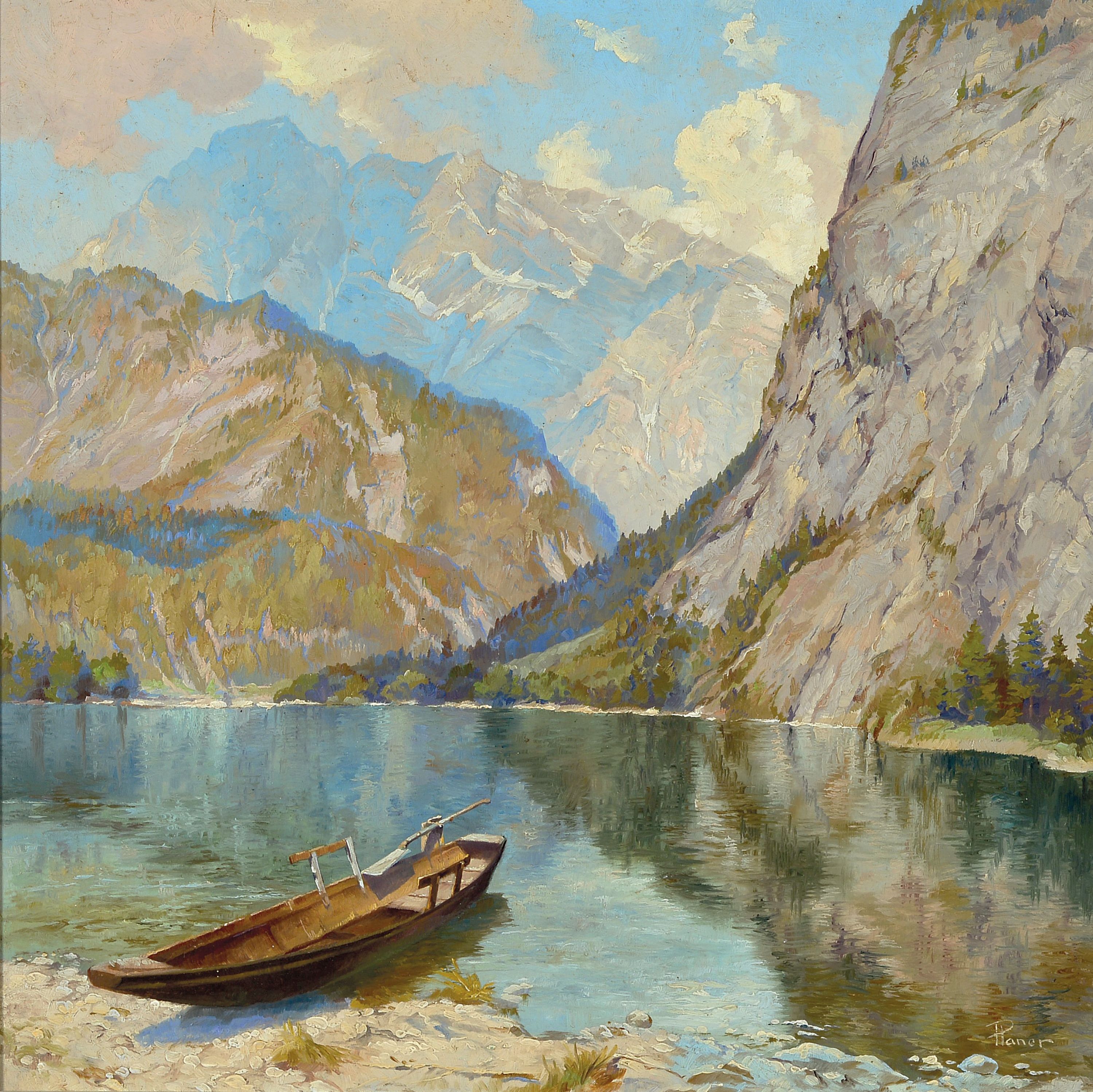 Image 27117748 - Planer, erste Hälfte 20. Jh., Gebirgssee, Öl/Malkarton, signiert, ca. 50 x 50 cm, ...