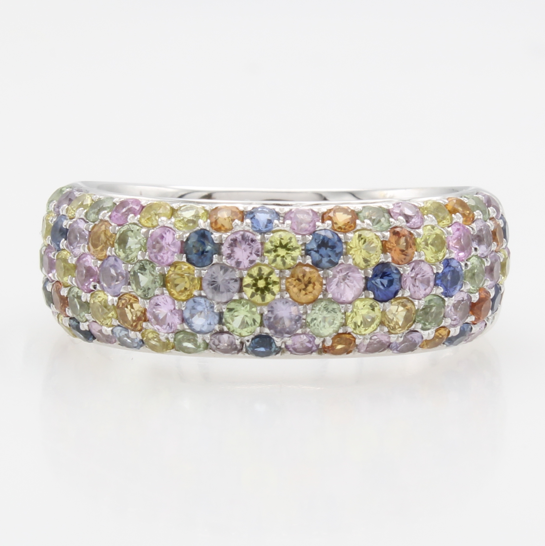 Image 27117771 - Ring mit Saphiren, WG 750/000, 89 bunte Saphire zus. ca. 2.21 ct in 5 Reihen, RW ca. 56 ...