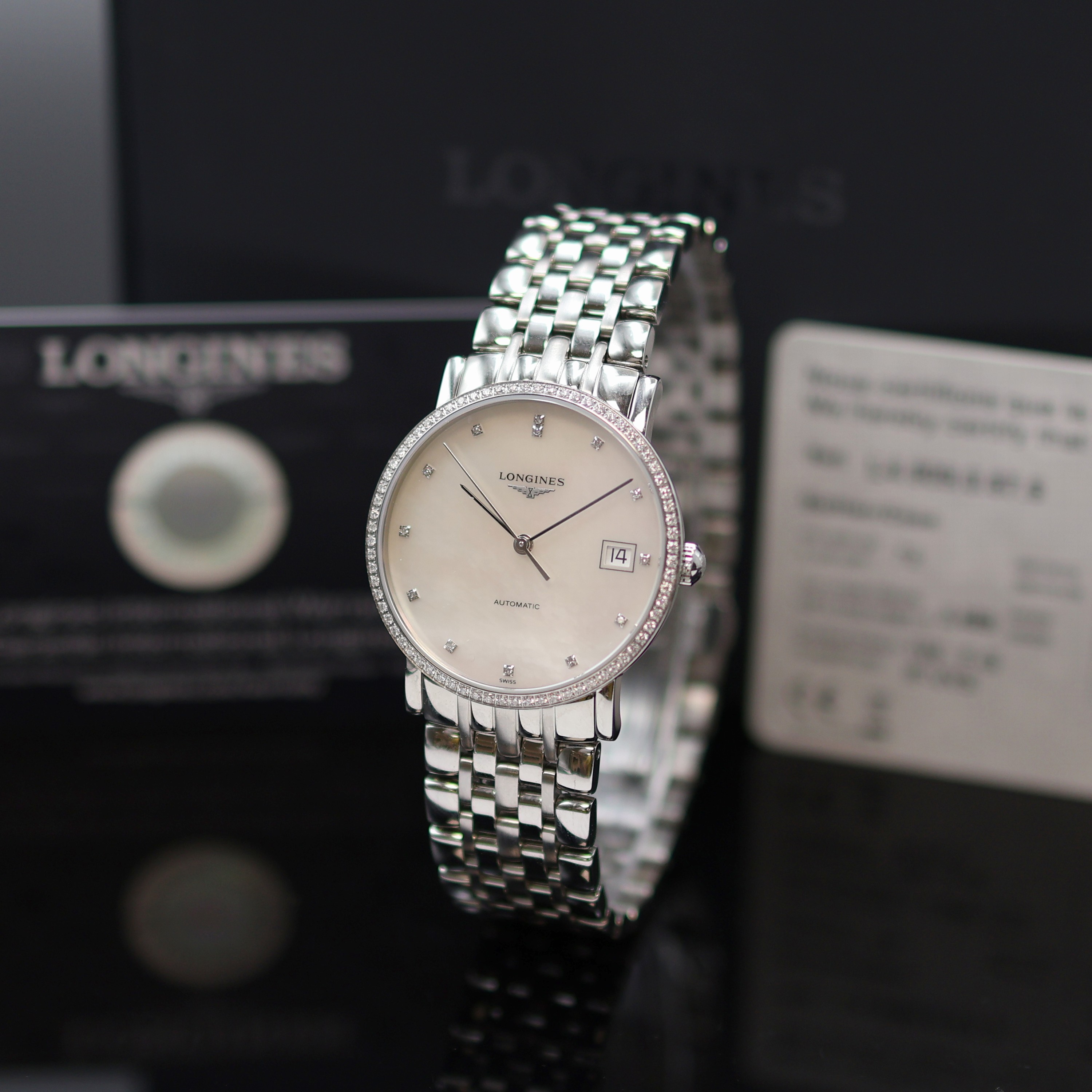 Image 27117778 - LONGINES Elegant ungetragene Armbanduhr mit Diamanten Referenz L4.809.0.87.6, Automatik, ...