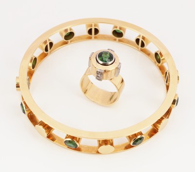 27117711a - 18 kt Gold Schmuckset, GG/WG 750/000, hochwertige Goldschmiedearbeit, best. aus: 1 ...