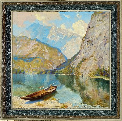 27117748k - Planer, erste Hälfte 20. Jh., Gebirgssee, Öl/Malkarton, signiert, ca. 50 x 50 cm, ...