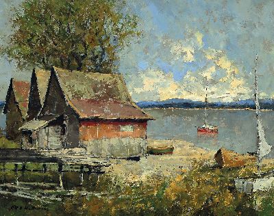 Image Otto Hellmeier, 1908-1996 Weilheim, Ansicht von St. Alban Diessen, am Ammersee, ...