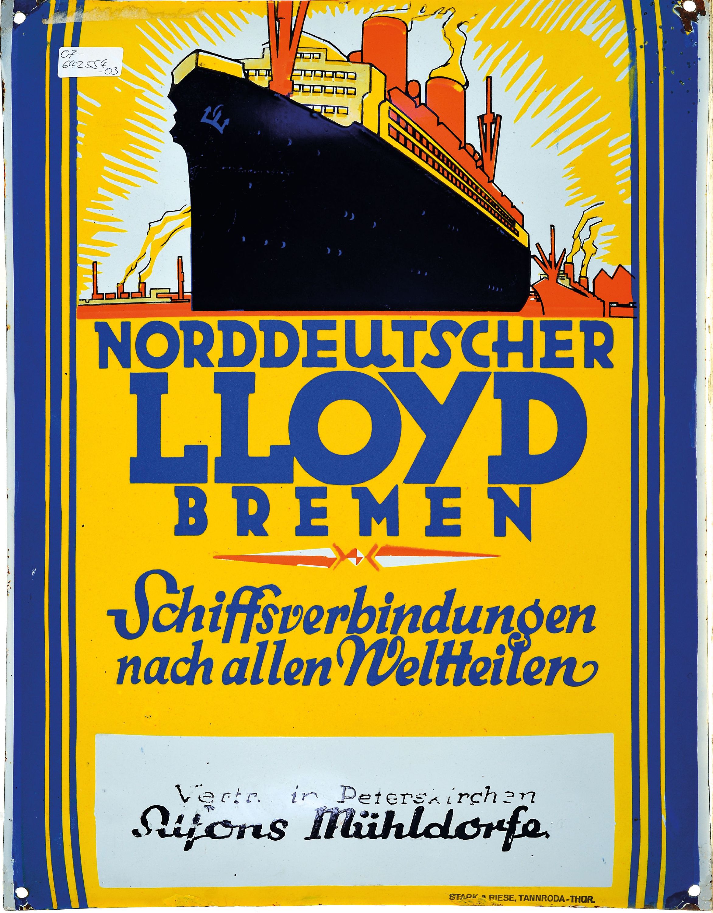 Image 27117979 - Emailschild Norddeutscher LLoyd Bremen, Tannroda, 1920er-Jahre, Metall mehrfarbig ...