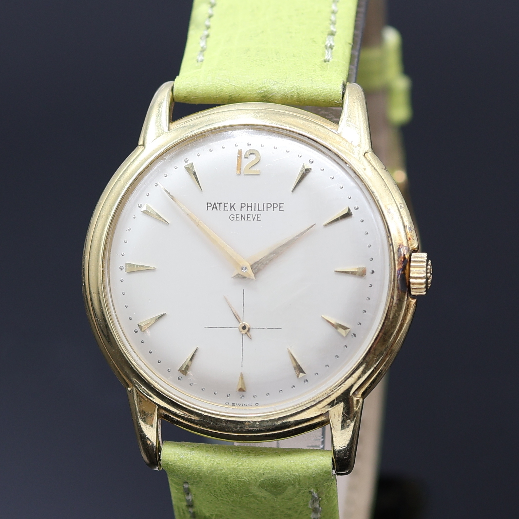 Detail a: PATEK PHILIPPE "Disco Volante" hochfeine und seltene Herrenarmbanduhr in GG 750/000 Referenz 2551, Automatik, Schweiz um 1956, Boden ...