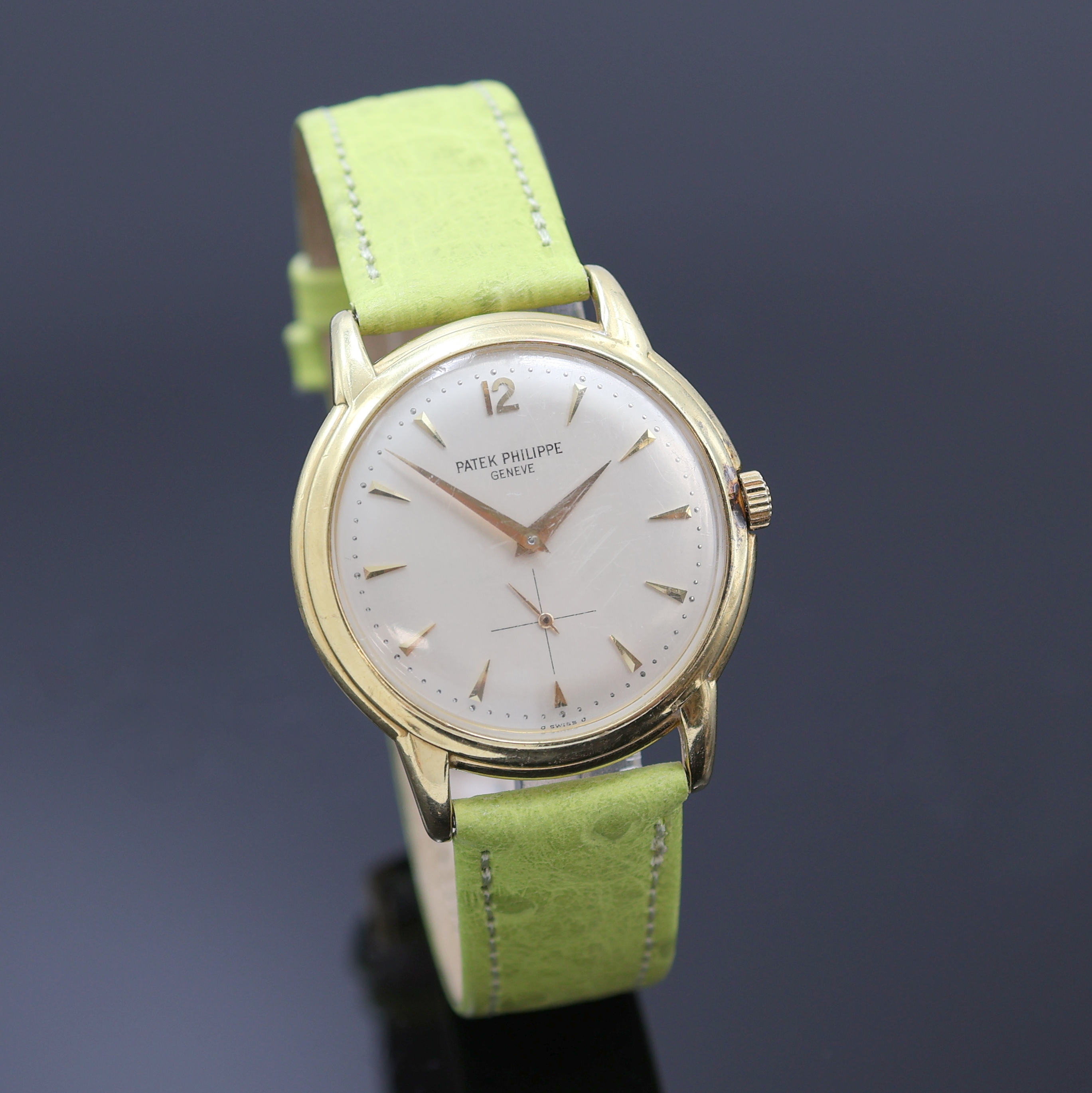 Detail b: PATEK PHILIPPE "Disco Volante" hochfeine und seltene Herrenarmbanduhr in GG 750/000 Referenz 2551, Automatik, Schweiz um 1956, Boden ...