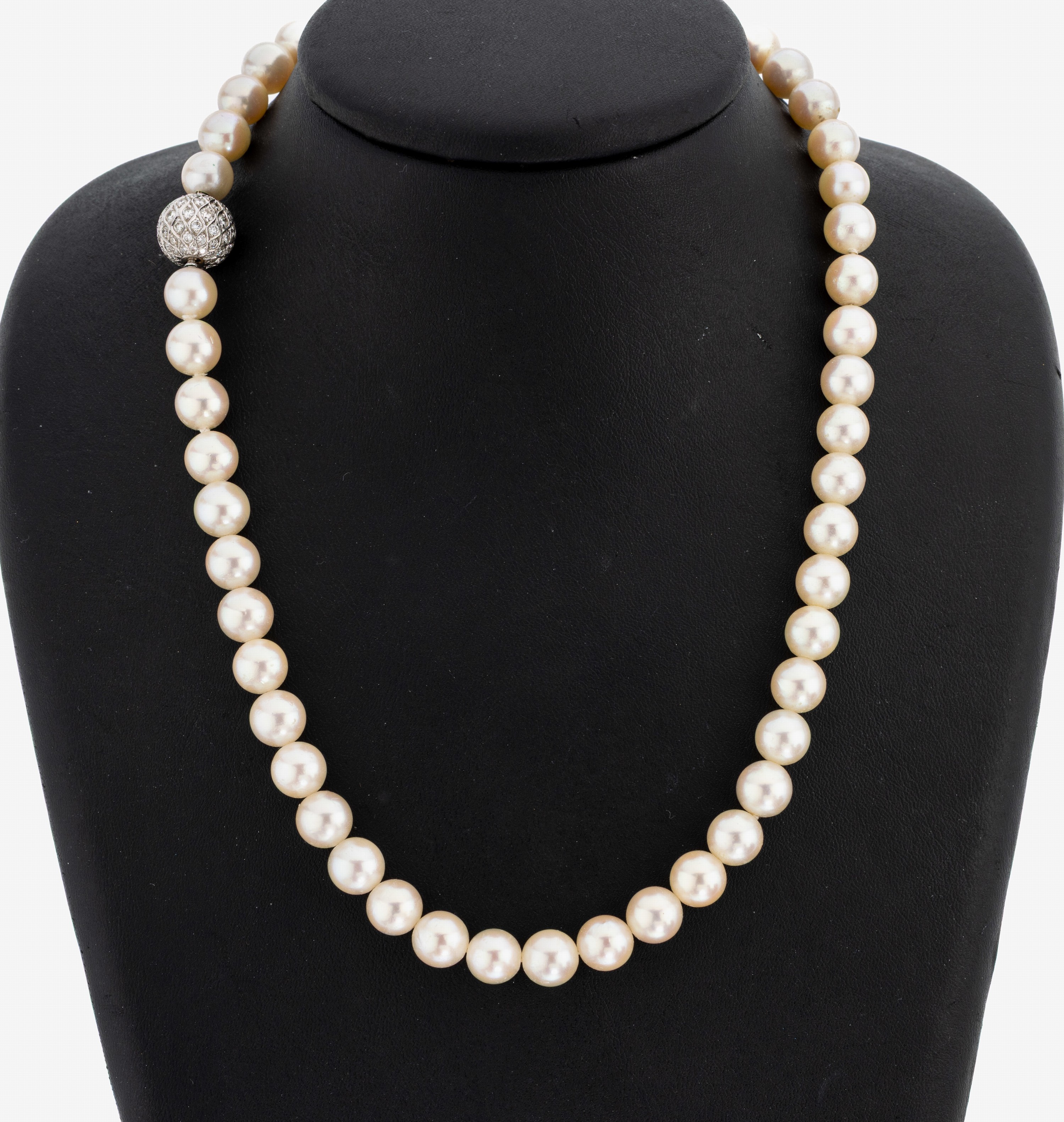 Image 27117989 - Perl-Collier mit 18 kt Gold Brillant-Schließe, WG 750/000, Akoyazuchtperlen, D. ca. ...