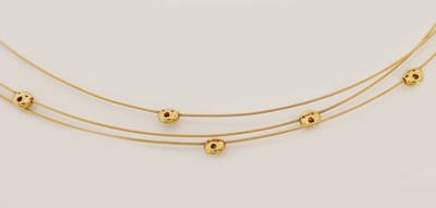 27117965c - 18 kt Gold Brillant-Collier, GG 750/000, 3-rhg., 7 einzeln in Zargen gefasste ...