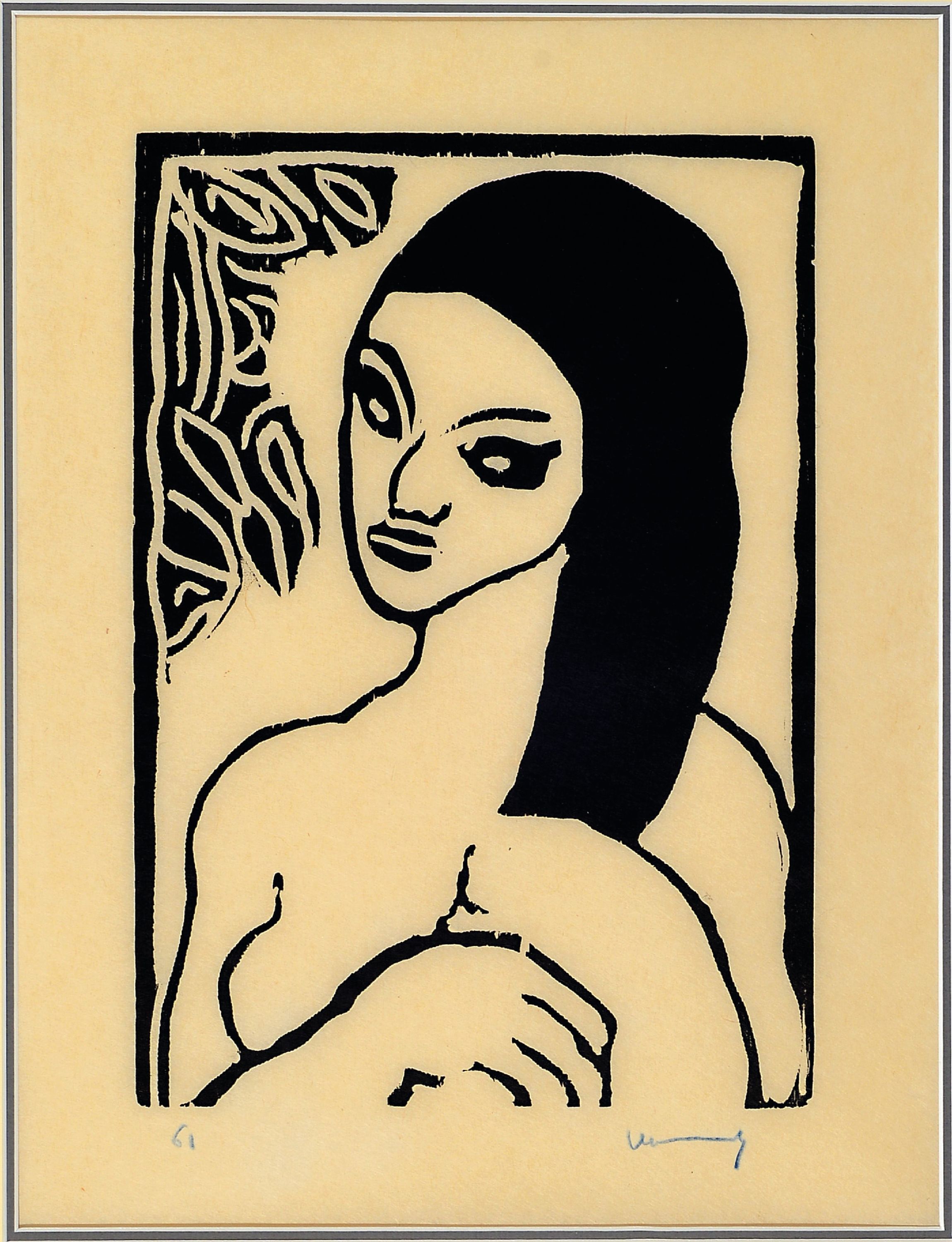 Image 27118003 - Maurice de Vlaminck, 1876-1958, Jeune fille se coiffant, Holzschnitt, handsign., ca. ...