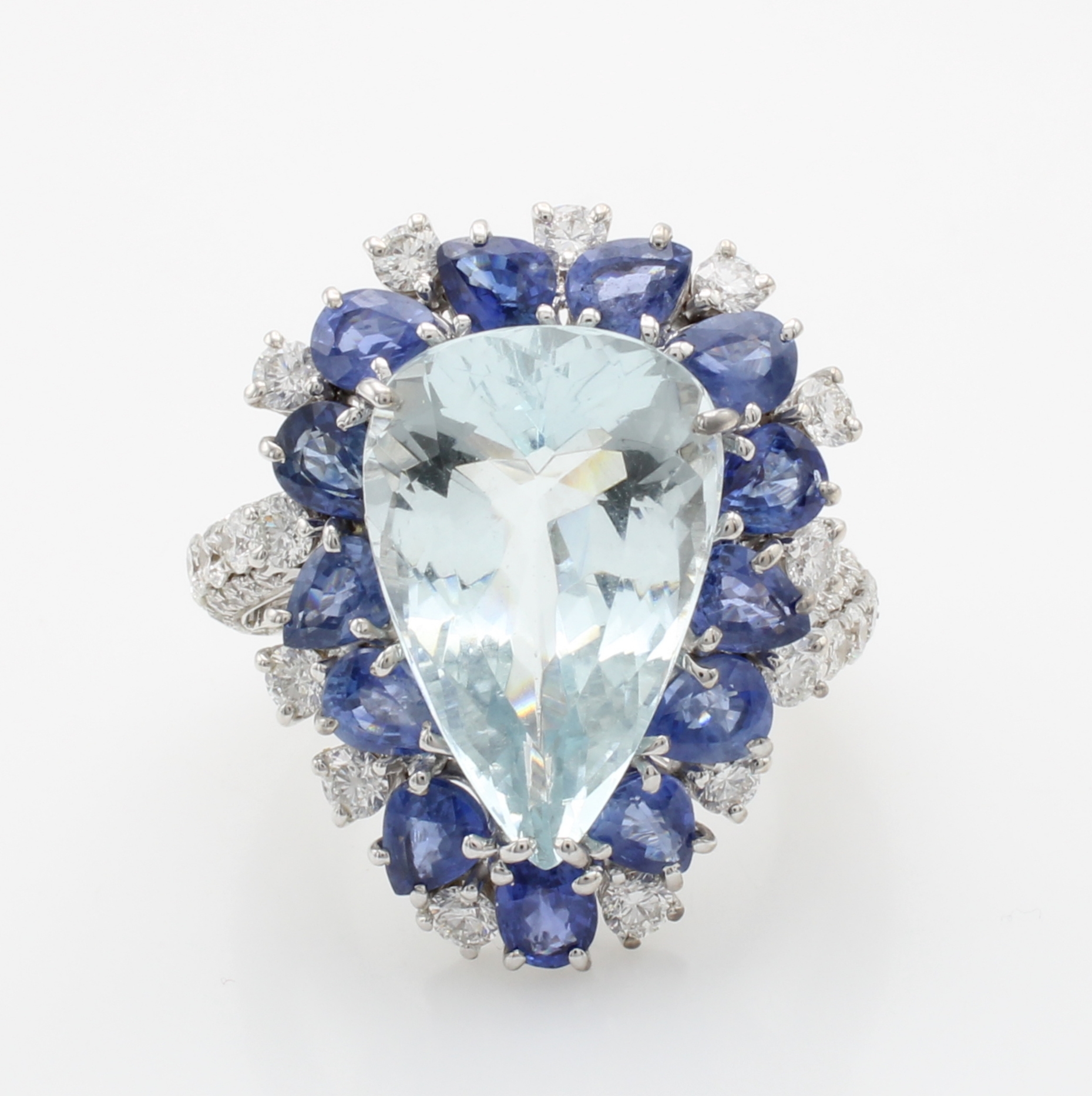 Image 27118044 - Ring mit Farbsteinen und Brillanten, WG 750/000, Ringschiene versetzt gearb., Aquamarin- ...