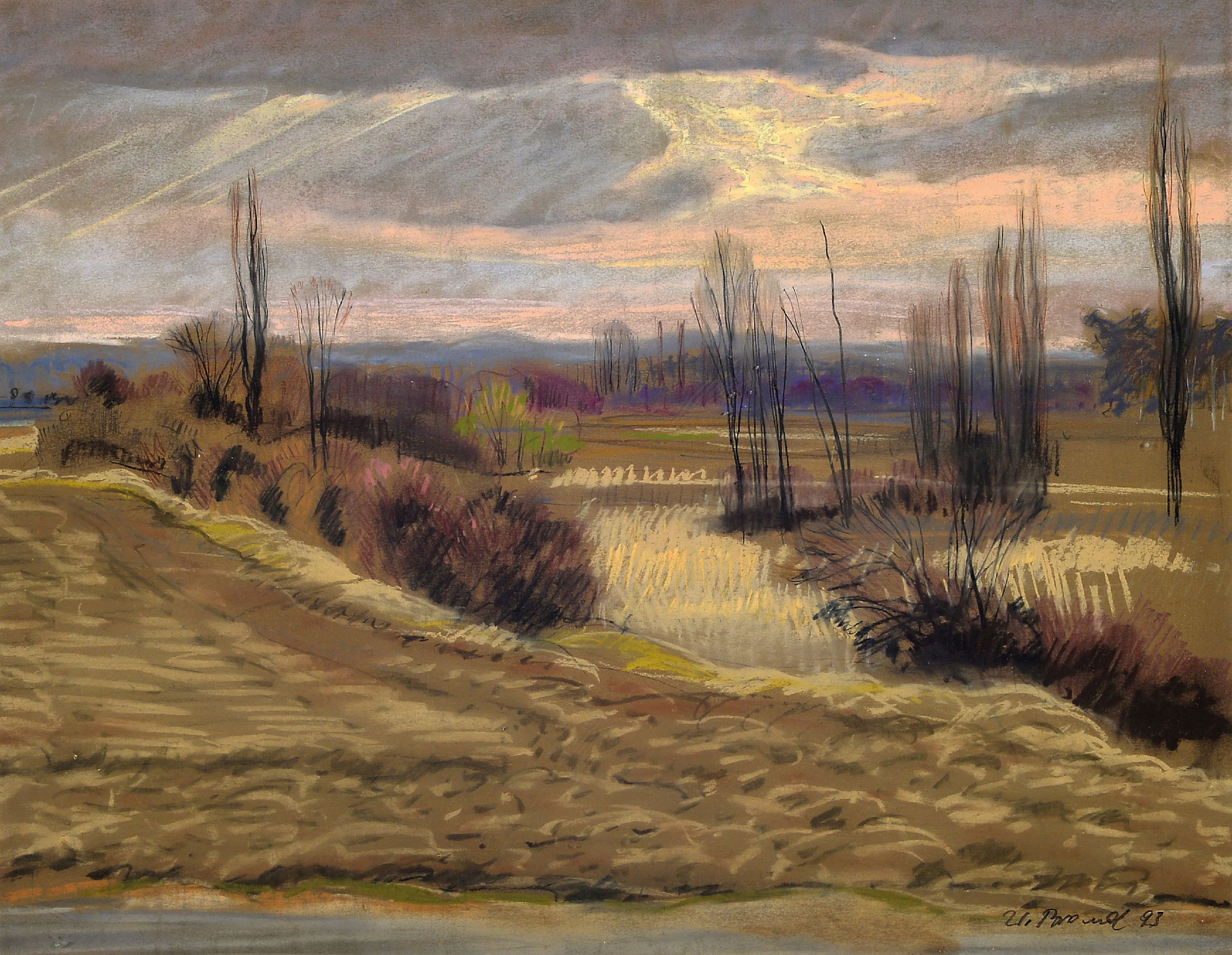Image 27118065 - Werner Brand, 1933 Löbau-2021 Hochstadt, Pastell/Papier, abendliche Landschaft bei ...