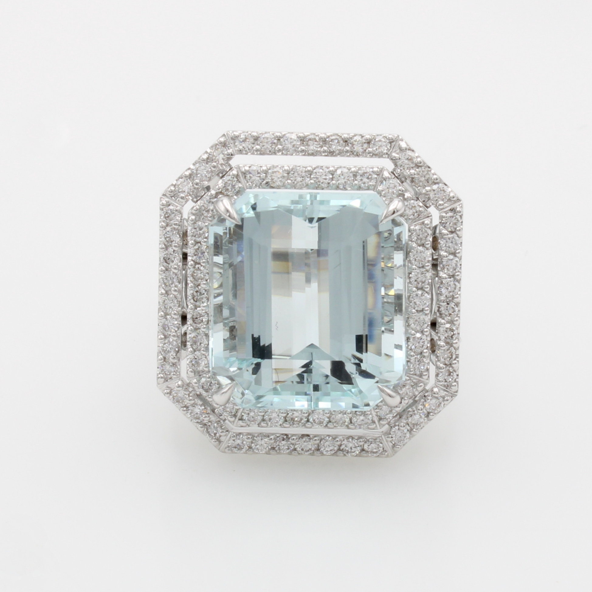 Image 27118066 - Ring mit Aquamarin und Brillanten, WG 750/ 000, achteck. Ringkopf, Aquamarin im ...