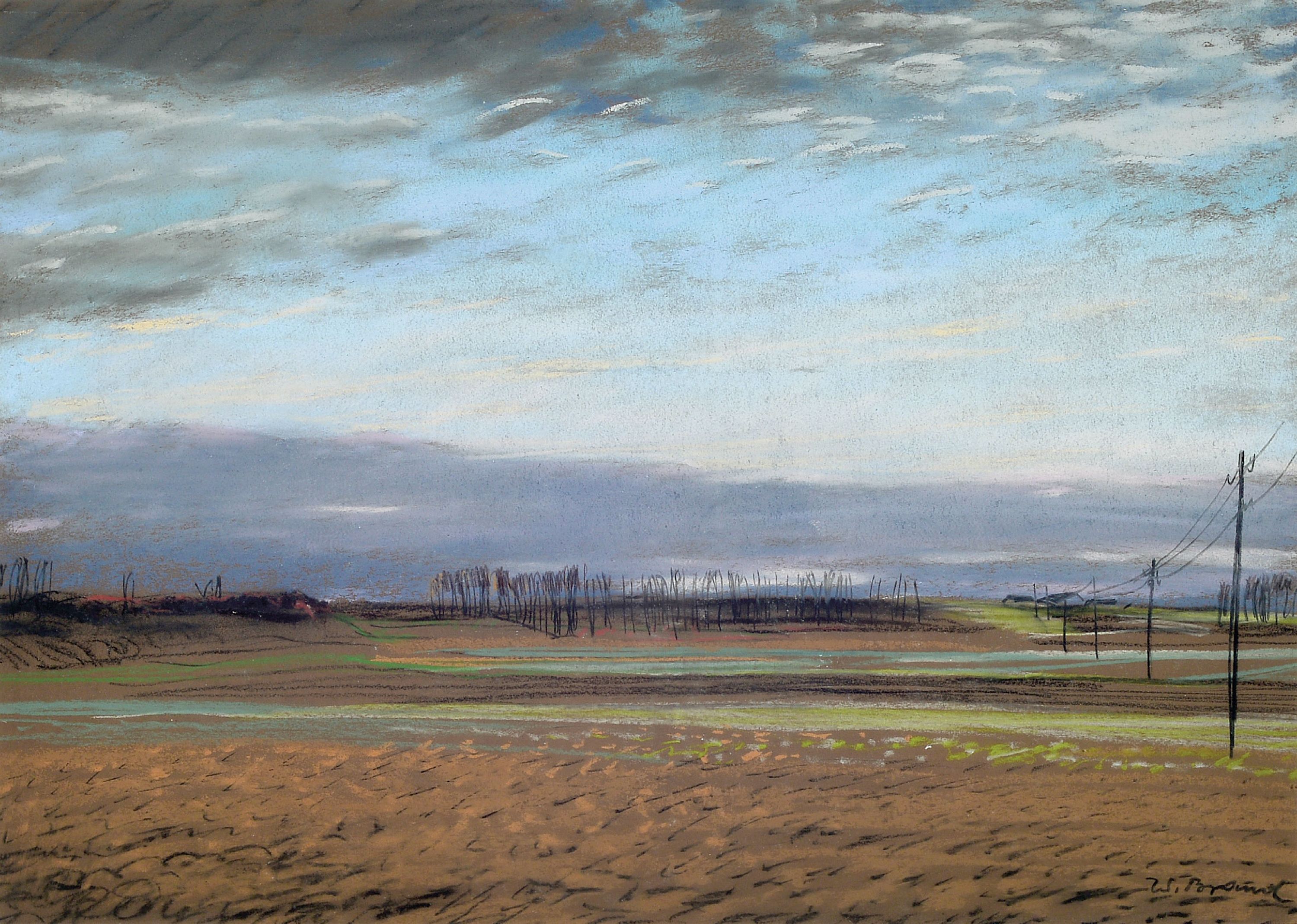 Image 27118068 - Werner Brand, 1930 Löbau-2021 Hochstadt, Pastell/Papier, abendlicher Landschaftszug ...