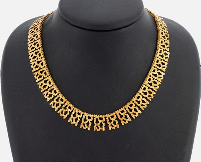 Image 14 kt gold necklace , YG 585/000, l. approx.41-44 cm, abstract decor tapering, total ...